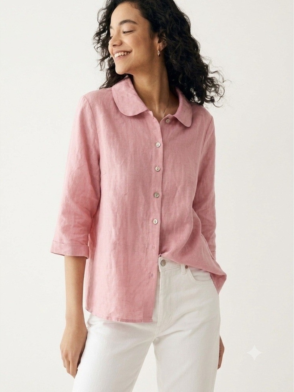Grace Cove Pink Button-Front Linen Shirt